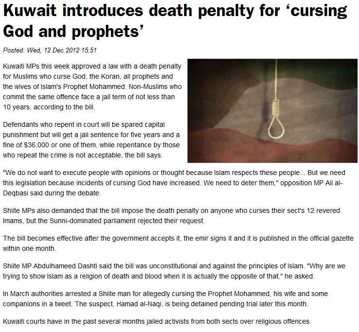 Kuwait enacts the death penalty for insulting Islam
