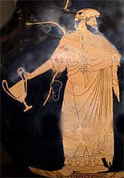 Dionysus holding a drinking cup, surrounded by grapes and vines. (Red-figure amphora by the Berlin Painter, c. 490-480 BCE; Vulci, Italy; Louvre, Paris)