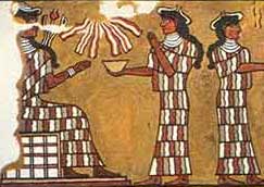 Inanna attended by Igigi; painting from Mari, Sumer